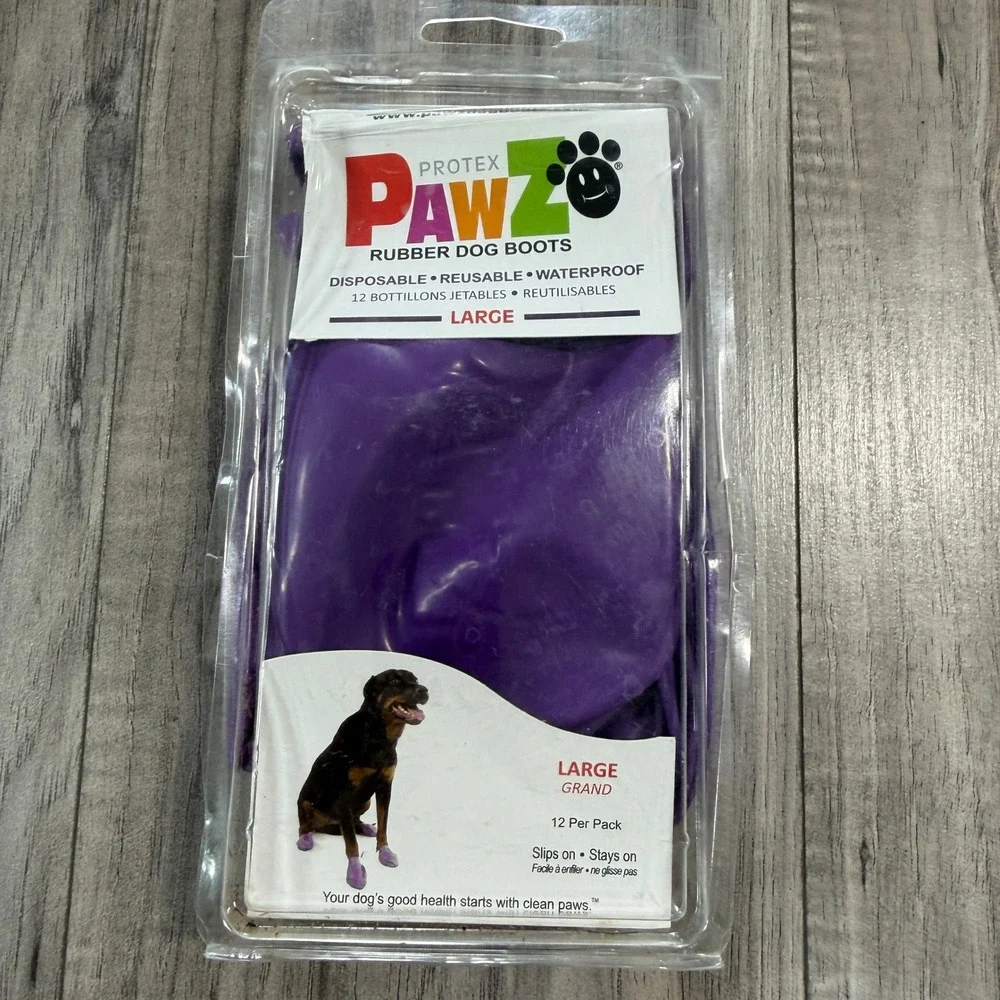 PawZ Rubber Dog Boots Large Waterproof Disposable‎ Reusable 12 Pack Purple